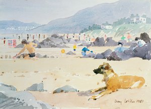 Dog on the Beach, Woolacombe, 1987 by Lucy Willis